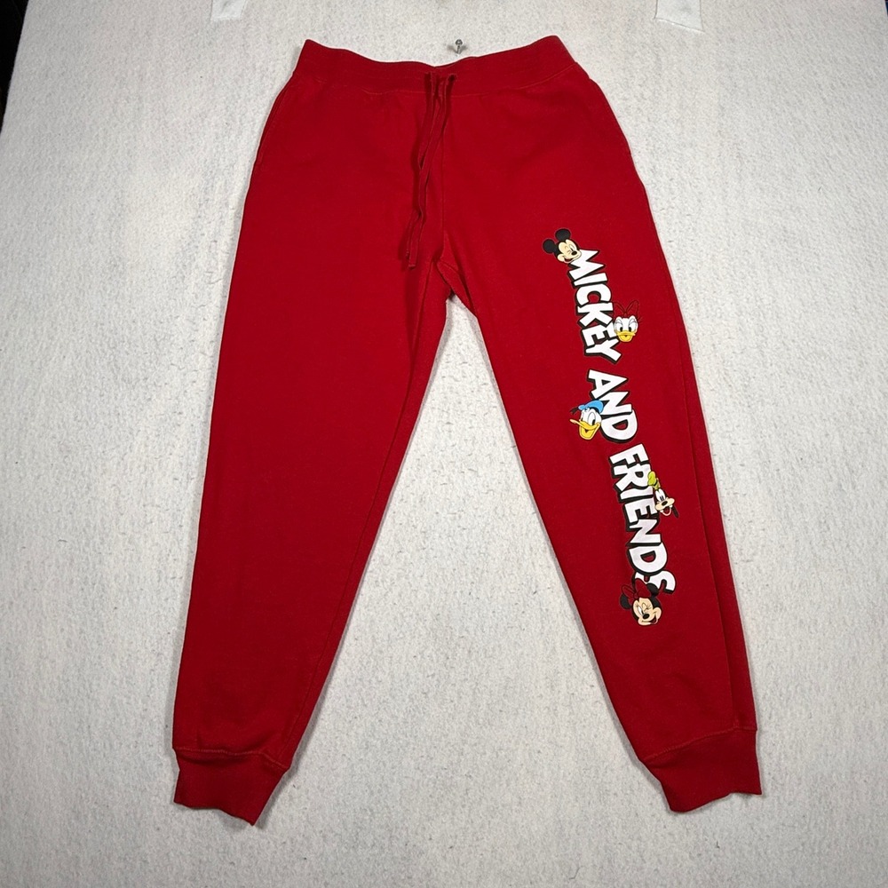 Disney Mickey and Friends Red Joggers Sweatpants Kids Medium 7-9 Graphic Fleece